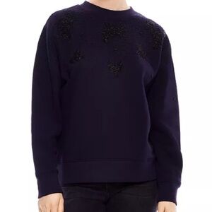 Sandro Navy Sweatshirt with Black Embellishments